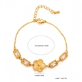 Exquisite 18K gold plated stainless steel bracelet with clover charm and clear crystals - Rectangular Clear Zircon