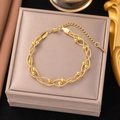 Elegant gold braided titanium steel bracelet with gold beads and adjustable chain - Gold / Bracelet
