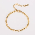 Makro-Detail des vergoldeten Panzerarmbands mit 18KGP-Anhänger und praktischem Karabiner - Gold