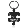 Matte black stainless steel puzzle keychain with heart and Together engraving - Together Black Keychain