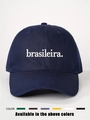 Détail de la casquette de baseball en coton bleu marine avec broderie blanche brasileira - Réglable / Bleu marine