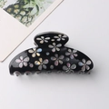 Pince à cheveux noire brillante de 8cm avec motifs floraux irisés pour femmes - Noir Minuit