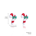 Christmas candy cane stud earrings with red white enamel and green bow detail - Drip Oil Candy Cane (SD-11)