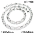 Silver stainless steel paperclip chain necklace and bracelet set in polished finish - Bracelet 200x8mm + Necklace 650x8mm