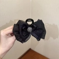 Elegant black mesh cloud hair claw with ribbon bow and sparkling central gemstone - Black Bubble-Claw Clip 8CM