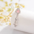 Silver titanium steel navel ring with pink enamel triangle and sparkling zircon cross - A469-2# Left White Zircon + Cross (Single Piece)