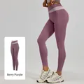 Legging de yoga taille haute violet baie avec détails patchwork gris pour le fitness - S / Bottoms / Violette de Baies