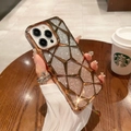 Close-up of glittery rhombic pattern iPhone case with luxurious electroplated gold edges - Gold Lattice + Glitter Paper