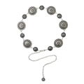 Retro bohemian silver metal chain belt with engraved circular concho sunburst patterns - 135cm / Vintage Silver - Sun Pattern Concho