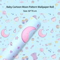 Blue newborn baby gift wrapping paper with cartoon moon and star patterns 50x70 cm - Blue - Moon