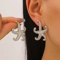 Textured silver starfish stud earrings for women featuring ocean style beach vacation design - Textured Starfish Style (5915) / Silver