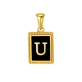 Gold plated stainless steel necklace featuring a black enamel letter U pendant - Letter U