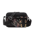 Bolso de hombro para mujer en oxford negro con estampado floral y correa ajustable - Pequeño floral