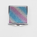 Detail of a square folding makeup mirror with sparkling colorful rhinestones on metal - Blue Stripe