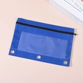 Blue 3-ring binder pencil pouch with large transparent PVC window and zipper closure - Transparent Dark Blue (Single Zipper)