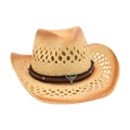 Cappello da cowboy in paglia intrecciata con teschio di toro e cinturino regolabile - Taglia unica / Cachi 1 (Piccola Testa di Toro)