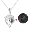 Silver dolphin necklace with zircon inlay and I Love You projection stone - Dolphin White Gold Color