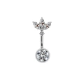 Détail du piercing de nombril argenté avec pierres de zircone cubique marquise et ronde - Style Rond Perlé (24020201-14)