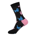 Chaussettes en coton noir avec motifs caniche bleu et rose et talons roses - 963-Caniche Noir