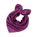 Close-up of deep purple satin square scarf showing premium glossy silk texture and knot - Deep purple