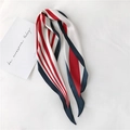 French style striped silk scarf with red, white and navy blue pattern for handbags - Wine Red Striped