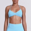 Detailed side view of baby blue seamless halter neck sports bra and high waist leggings - Light Blue