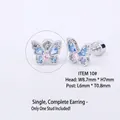 Schmetterling-Ohrstecker aus 316L Edelstahl mit hellblauen und rosa Kristallen - (1 Stück) Platin 1# Dick 08 Lang 6 / 316l Titanstahl * Echtgoldplattierung * Angenehmer Tragekomfort