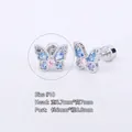 316L stainless steel butterfly stud earring with light blue and pink crystals - (1 Piece) Platinum #1 0.8mm Thick 6mm Long / 316l Titanium Steel * Real Gold Plating * Comfortable To Wear