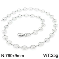 Silver stainless steel coin chain necklace featuring lattice circle links and lobster clasp - 76CM / Silver Necklace (KN228579-Z)