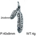 Retro punk titanium steel double feather pendant set with black zircon stones - Feather Shape Pendant (KP76853-BD)