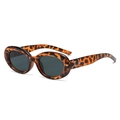 Oval leopard print sunglasses with dark grey lenses and silver star accents on the frame - Leopard Frame Black Grey Lens