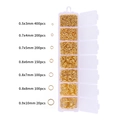 Golden open jump rings set for DIY jewelry making in various sizes from 3mm to 10mm - 7-Grid Gold Jump Rings Box