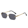 Retro rimless square sunglasses with grey lenses and gold metal twisted temples - Gold Frame Dark Grey C9