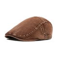 Adjustable washed cotton flat cap for women in classic brown with side metal buckle - Adjustable / Coffee