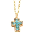 Collana con ciondolo a croce in zircone colorato e catena Figaro dorata da donna - Blu