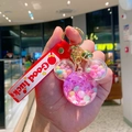 Floating liquid Mickey Mouse keychain with pink glitter sand and red good luck strap - Mickey Head Shaker - Rose Red