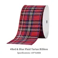 Red and blue plaid tartan ribbon roll with wired edges for Christmas decor, 63mm x 10Y - Red and Blue Plaid