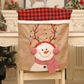 Christmas burlap chair cover with snowman 3D design and red-black buffalo plaid trim - Christmas Snowman Style
