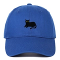 Royal blue cotton baseball cap featuring detailed black cat embroidery on front - Adjustable / Sapphire Blue