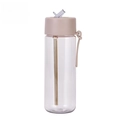 740ml Tritan water bottle with beige lid, built-in metal straw and portable silicone strap - 740ml / Milk Tea Color