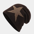 Dark brown knit star beanie with thick fleece lining for winter street fashion style - One Size / Coffee