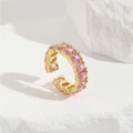 Adjustable gold ring featuring pink oval crystals on a white plaster background - Pink Oval Stone Style (ZYN-DMR137G-1)