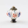 White pumpkin ceramic cabinet knob with orange flower patterns and bronze metal base - TCL601/Orange Flower Blue Line