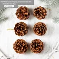 Pack de 6 piñas naturales con cuerdas doradas para decoración de árbol de Navidad - Piñas de Color Natural de 6cm / Juego de 6
