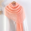 Orange pink pleated cotton linen scarf with tassel fringe on a wooden hanger - Orange Pink