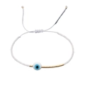 Bracelet œil porte-bonheur en perles blanches avec détails dorés et cordon ajustable - Blanc-Mauvais Œil