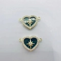 Pair of heart-shaped gold plated pendants with zircon inlay and green enamel star motif - Green/Double Loop Connector
