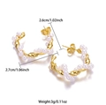 Detail view of gold twisted earrings with pearls and precise dimension measurements - Twisted C-Shape Pearl Studs