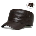 Men's dark brown leather ivy cap with ear flaps and metal zipper for winter warmth - Zipper Flat Top Cap Dark Coffee