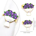 Purple flower enamel napkin ring with gold band and diamond accents for table decor - Purple Pink Bouquet